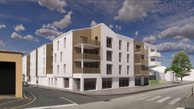 vue du stade sur les futurs logements sociaux à Bellevigny